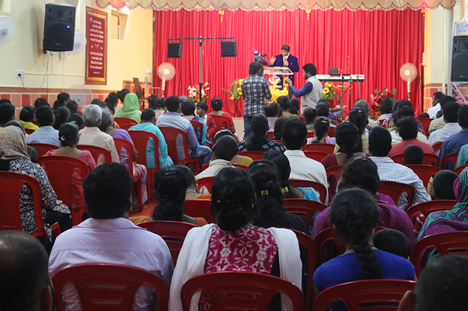 People thronged into the Night Vigil held at Prayer center by Grace Minstry in Mangalore here on Sep 2, 2017. Many received countless miracles, healing, and deliverance. 